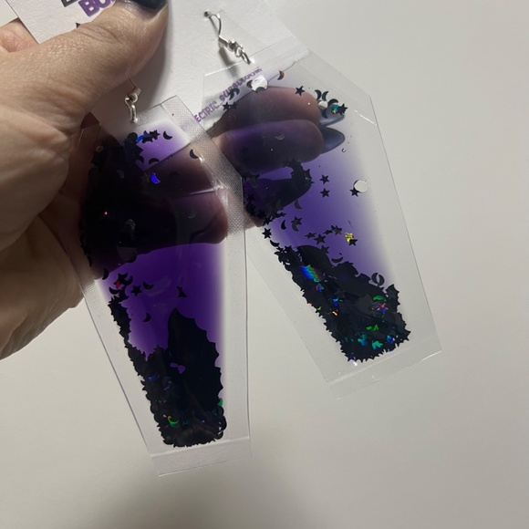 Electric Bubblegum Purple Coffin Earrings - Picture 2 of 2